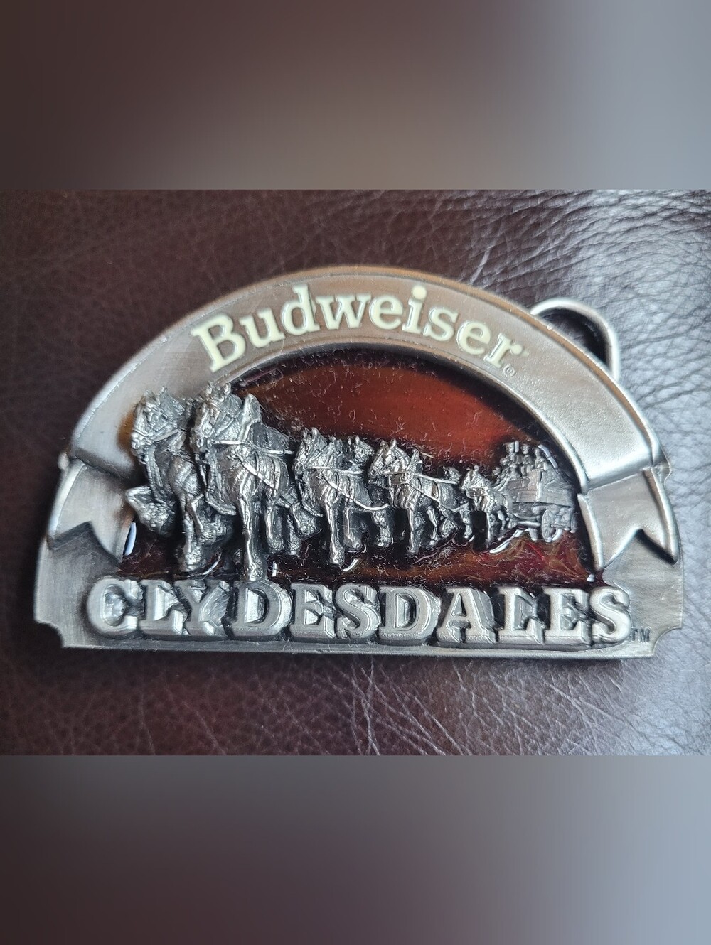 Budweiser Clydesdales Belt Buckle - Dark Red and Silver Tone